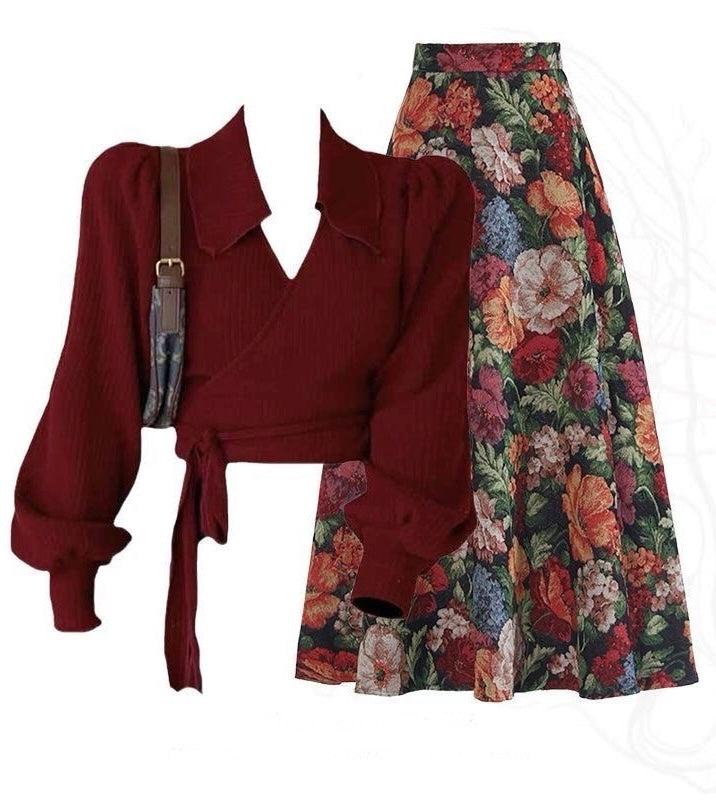 Wrap Blouse & Floral Skirt Set