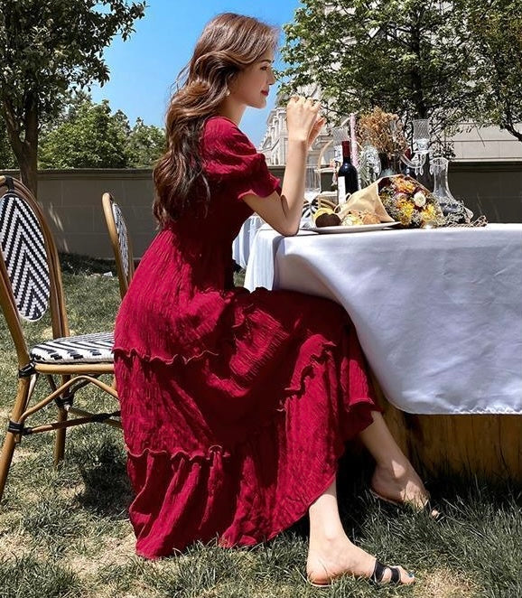 Solid Frill Trim Dress