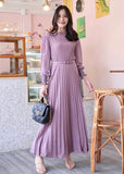 Pierre Solid Pleated Long Dress - Purple