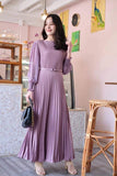 Pierre Solid Pleated Long Dress - Purple