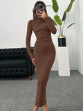 SHEIN Solid Color Pleated Tight-Fitting Dress For Women