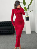 SHEIN Solid Color Pleated Tight-Fitting Dress For Women