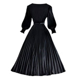 Pierre Solid Pleated Long Dress - Black
