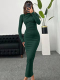 SHEIN Solid Color Pleated Tight-Fitting Dress For Women