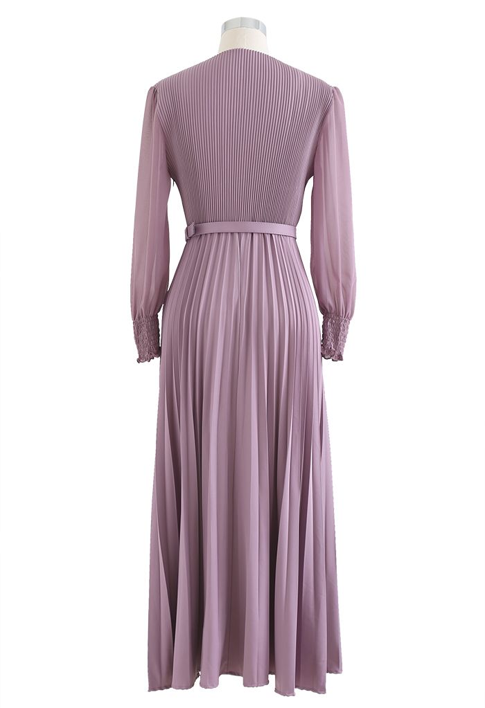 Pierre Solid Pleated Long Dress - Purple