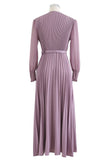 Pierre Solid Pleated Long Dress - Purple