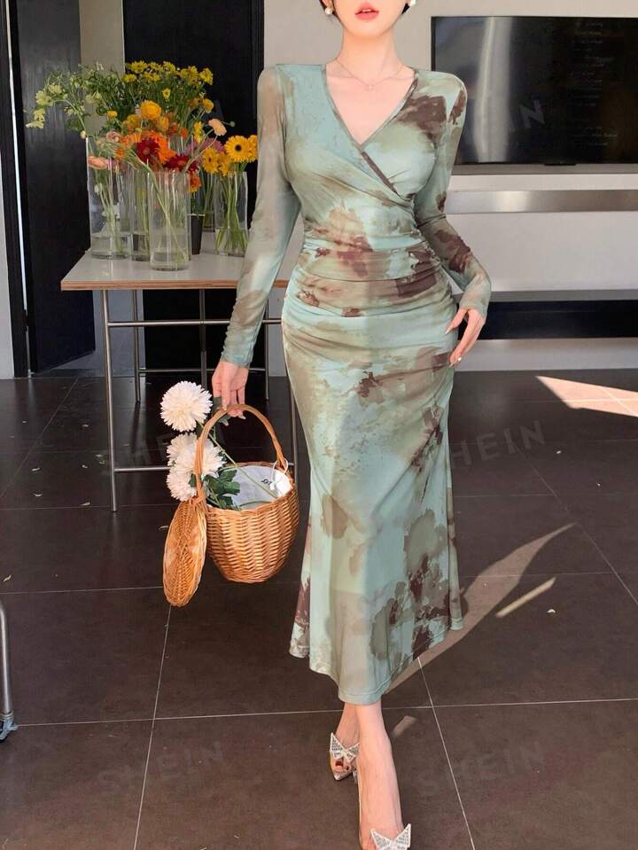 SHEIN DAZY Ombré Wrap Design Long Maxi Dress