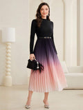 Ombre Pleated Hem Dress With Belt