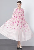 Floral Pleated Dress With Belt - Pink