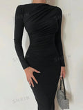 SHEIN Solid Color Pleated Tight-Fitting Dress For Women