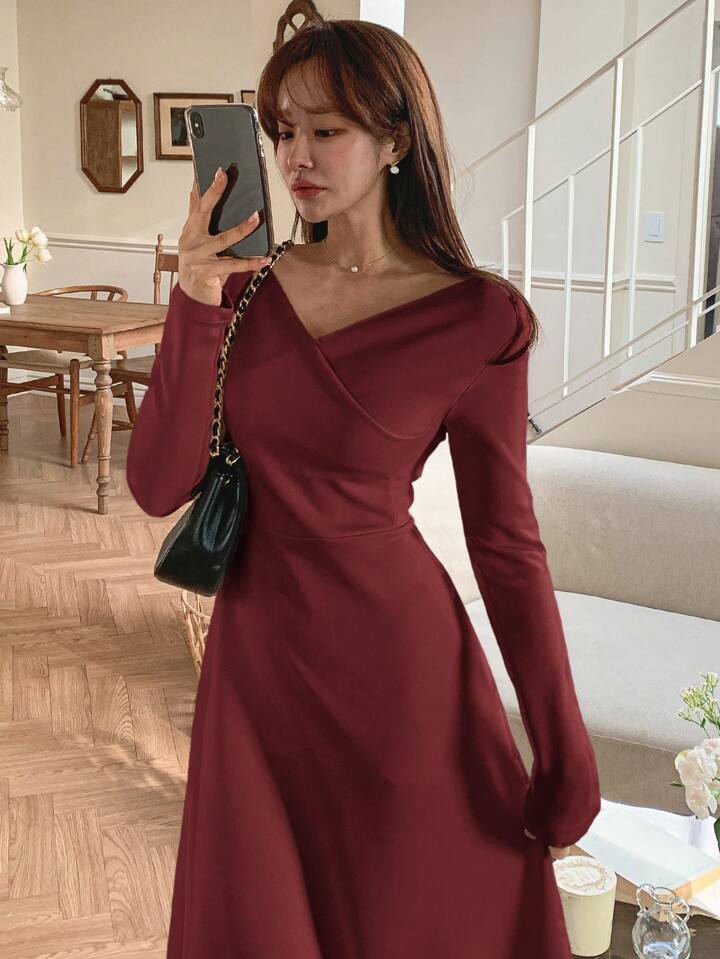 Solid Wrap Long Dress