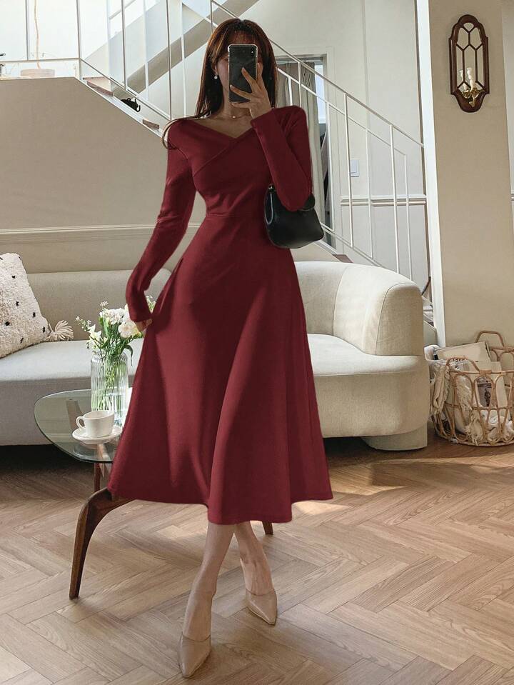 Solid Wrap Long Dress