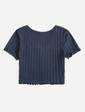 SHEIN EZwear Button Up Rib-Knit Crop Top