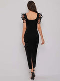 SHEIN Sweetheart Neck Mesh Puff Sleeve Dress