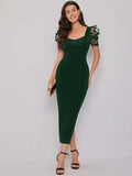 SHEIN Sweetheart Neck Mesh Puff Sleeve Dress