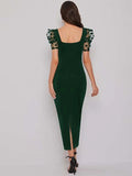 SHEIN Sweetheart Neck Mesh Puff Sleeve Dress
