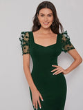 SHEIN Sweetheart Neck Mesh Puff Sleeve Dress