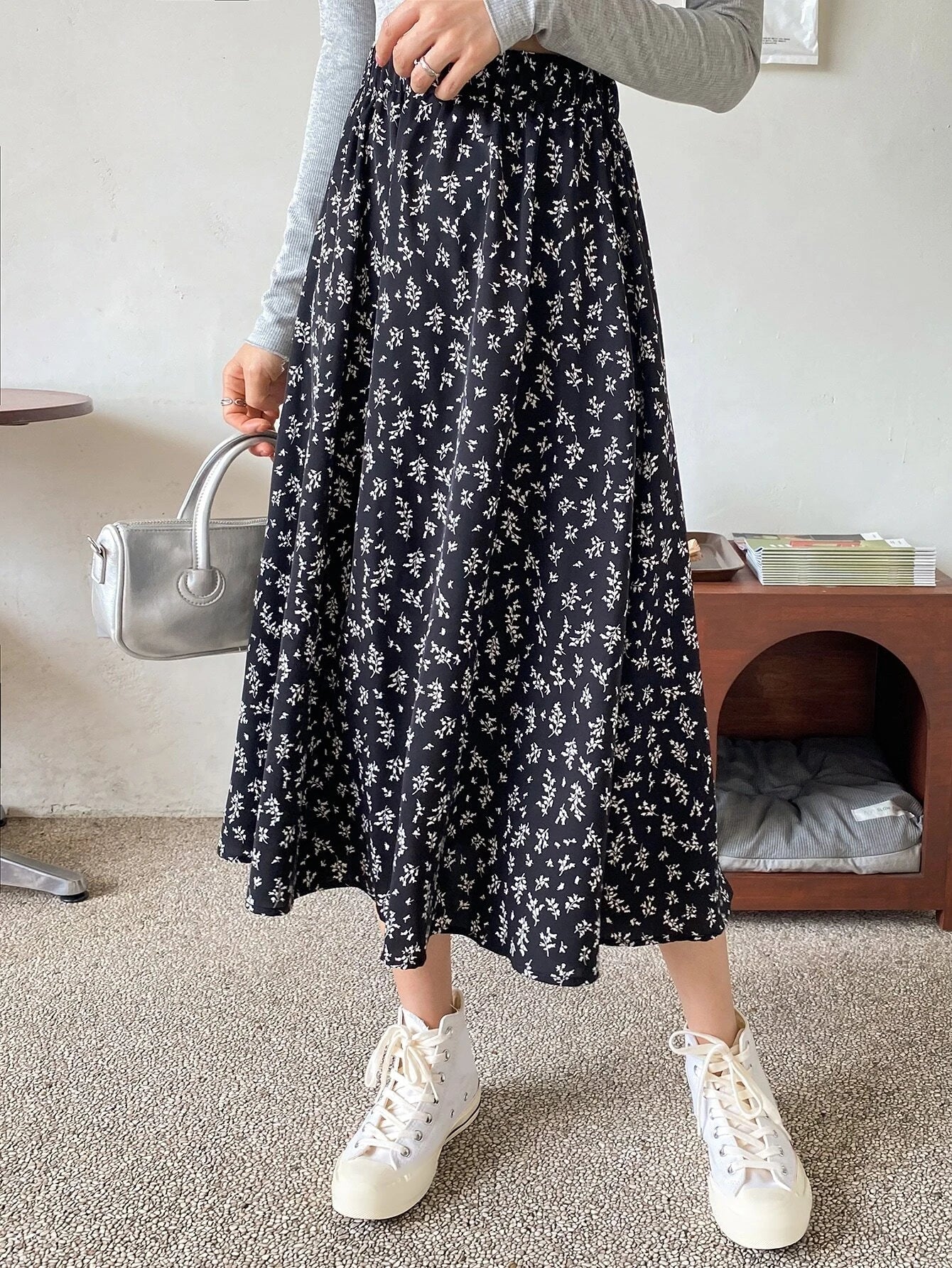 SHEIN DAZY High Waist Ditsy Floral Skirt