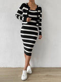 Striped Knitted Cardigan & Cami Dress Set