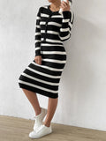 Striped Knitted Cardigan & Cami Dress Set