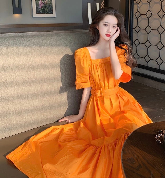 Solid Belted Long Dress