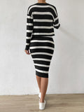 Striped Knitted Cardigan & Cami Dress Set