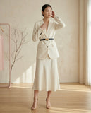 Belted Blazer & Satin Skirt Set