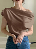 SHEIN DAZY Solid Asymmetrical Neck Batwing Sleeve Tee