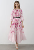 Floral Pleated Dress With Belt