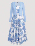 SHEIN Floral Dress & Solid Cardigan Set