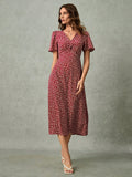 V-Neck Ditsy Floral Long Dress