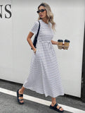 SHEIN Striped Drawstring Waist Dress
