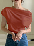 SHEIN DAZY Solid Asymmetrical Neck Batwing Sleeve Tee
