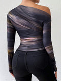 Marble Ombre Print Top - Grey