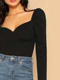 SHEIN Sweetheart Neck Puff Sleeve Wrap Top