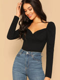 SHEIN Sweetheart Neck Puff Sleeve Wrap Top