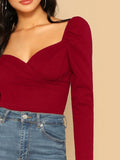 SHEIN Sweetheart Neck Puff Sleeve Wrap Top