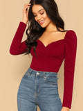 SHEIN Sweetheart Neck Puff Sleeve Wrap Top