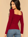SHEIN Sweetheart Neck Puff Sleeve Wrap Top