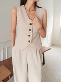 Solid Vest & Pants Set - Beige