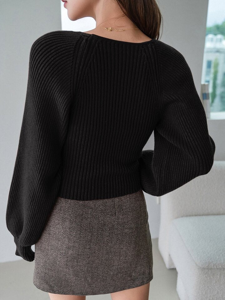 Sweetheart Neck Sweater - Black