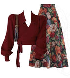 Wrap Blouse & Floral Skirt Set