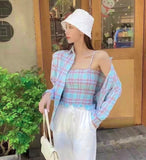 Plaid Cami & Shirt Set - Blue