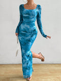 SHEIN Off Shoulder Tie-Dye Print Long Sleeve Dress