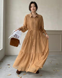 Solid Tiered Shirt-Dress - Brown