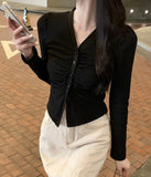 Scrunch Button Front Top - Black