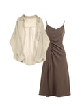 Solid Dress & Button Down Shirt Set