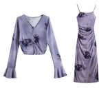 Floral Mesh Dress & Cardigan Set