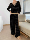 Letter Print Knitted Co-Ord Set - Black