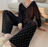 Letter Print Knitted Co-Ord Set - Black